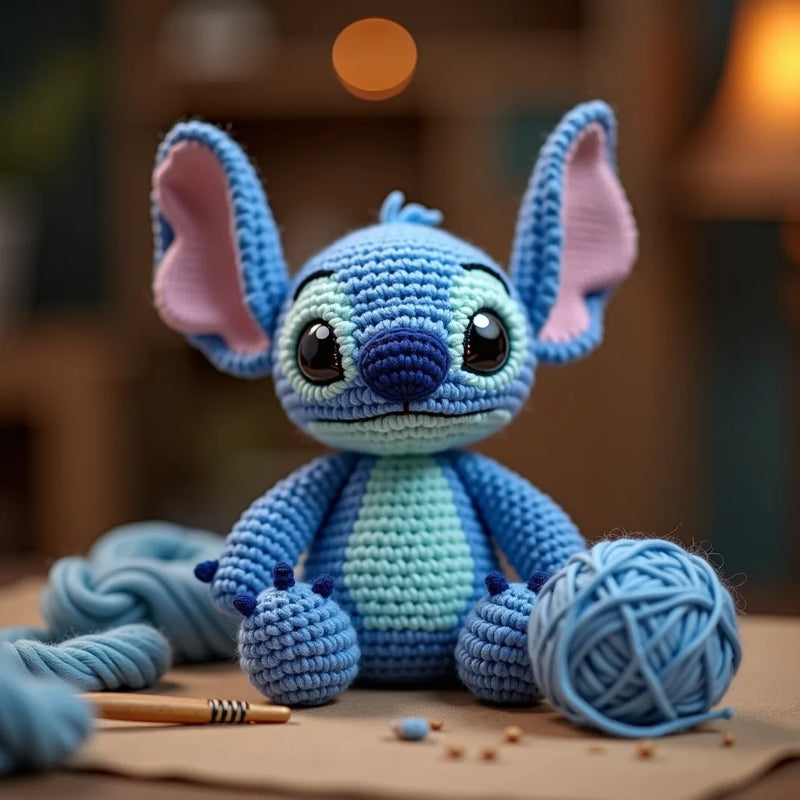Peluche Stitch au crochet (amigurumi) faite main avec de la laine