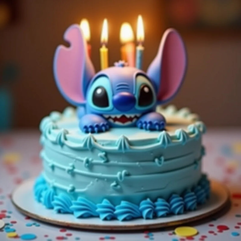 Gâteau d'anniversaire Stitch bleu avec bougies
