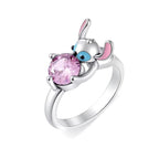 Bague Stitch en argent 925, Stitch et pierre zirconium ronde rose