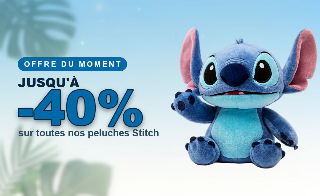 Peluche Stitch en promotion — jusqu’à -40% sur toutes nos peluches Stitch