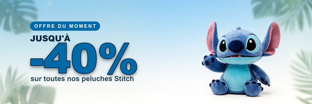Peluche Stitch en promotion — jusqu’à -40% sur toutes nos peluches Stitch
