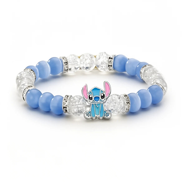 Bracelet Stitch bleu en perles de cristal et œil-de-chat, breloque Stitch