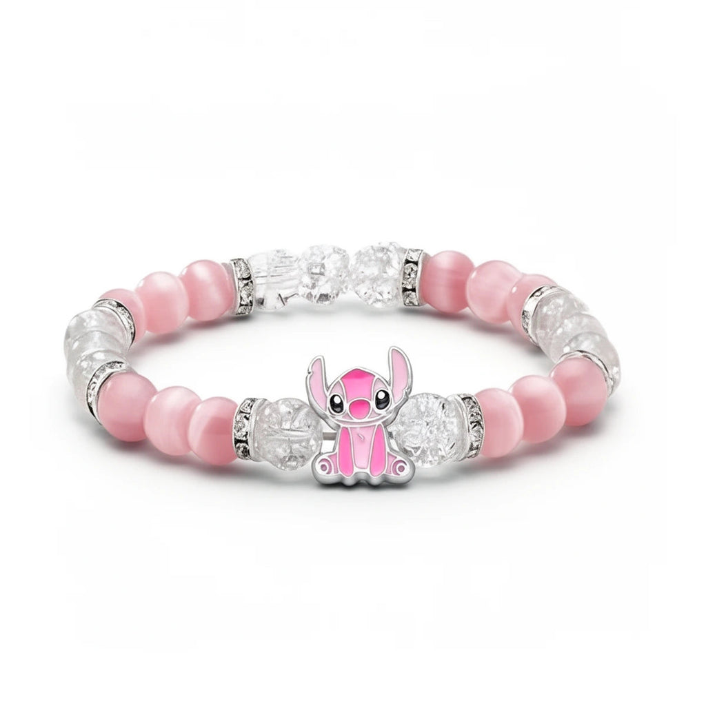 Bracelet Stitch rose en perles de cristal et œil-de-chat, breloque Angel