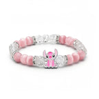 Bracelet Stitch rose en perles de cristal et œil-de-chat, breloque Angel