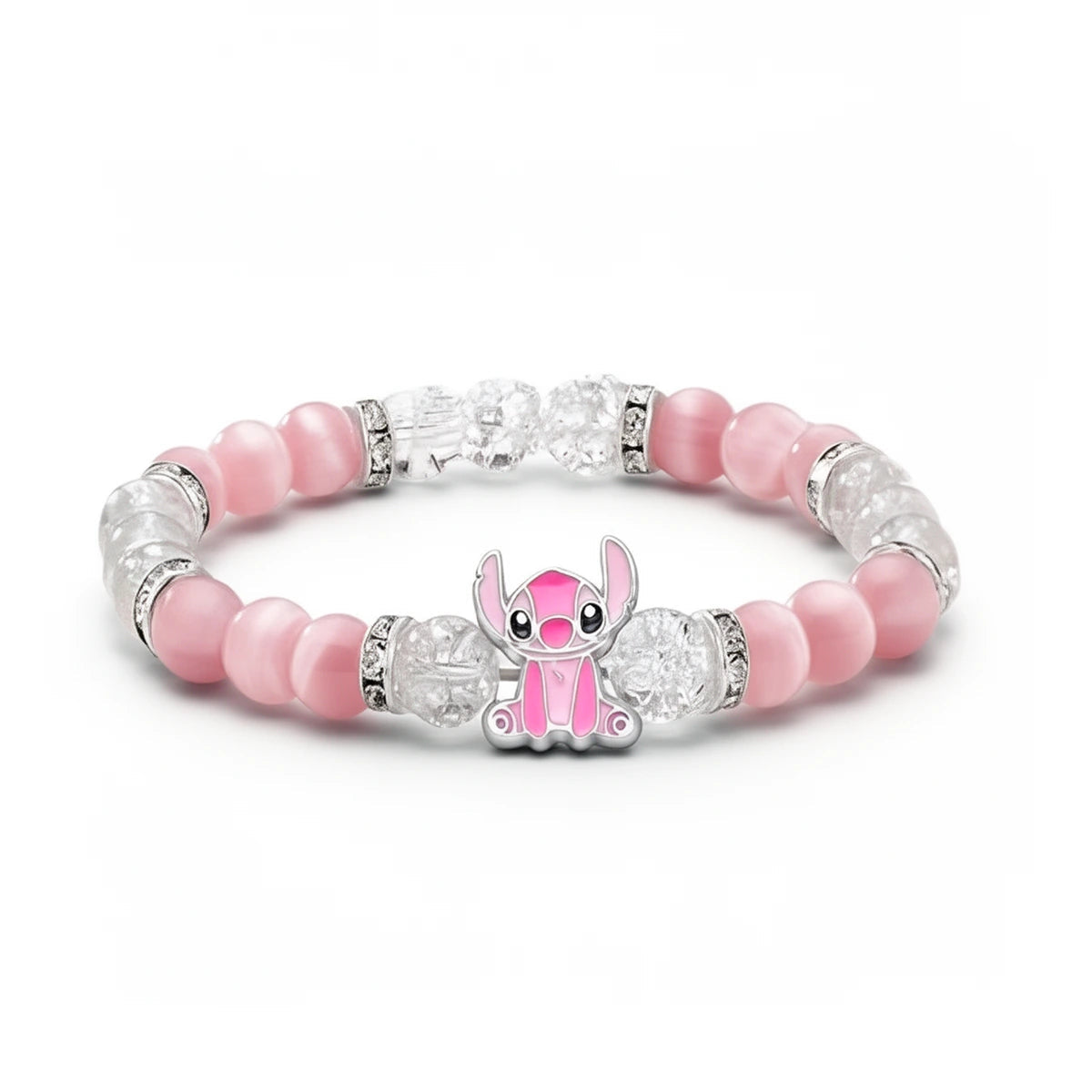 Bracelet Stitch rose en perles de cristal et œil-de-chat, breloque Angel