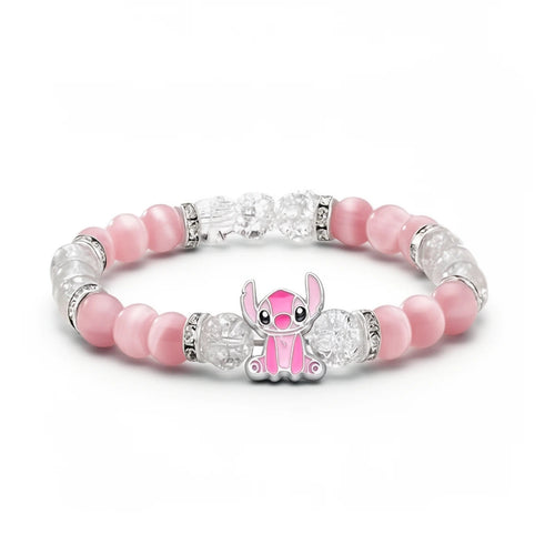 Bracelet Stitch rose en perles de cristal et œil-de-chat, breloque Angel