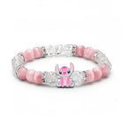 Bracelet Stitch rose en perles de cristal et œil-de-chat, breloque Angel