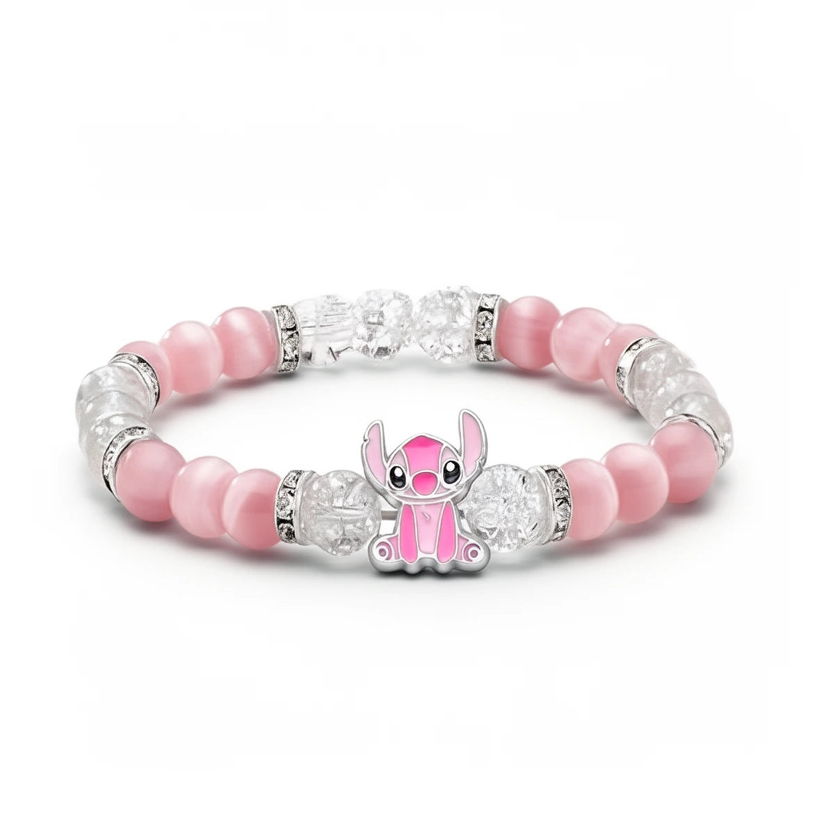 Bracelet Stitch rose en perles de cristal et œil-de-chat, breloque Angel