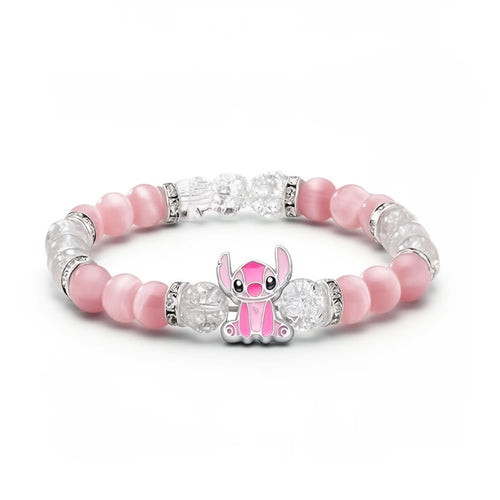 Bracelet Stitch rose en perles de cristal et œil-de-chat, breloque Angel