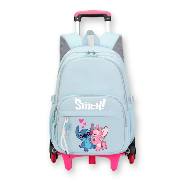 Cartable à roulettes Stitch bleu, imprimé Stitch et Angel