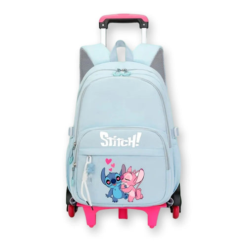 Cartable à roulettes Stitch bleu, imprimé Stitch et Angel