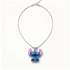 Collier Stitch en métal, pendentif Stitch oreilles dressées, chaîne argentée réglable