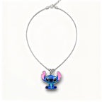 Collier Stitch en métal, pendentif Stitch oreilles dressées, chaîne argentée réglable