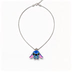 Collier Stitch en métal, pendentif Stitch oreilles tombantes, chaîne argentée réglable