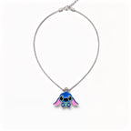 Collier Stitch en métal, pendentif Stitch oreilles tombantes, chaîne argentée réglable