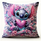 Coussin Stitch Cœur violet — housse déco imprimée, motif Lilo & Stitch