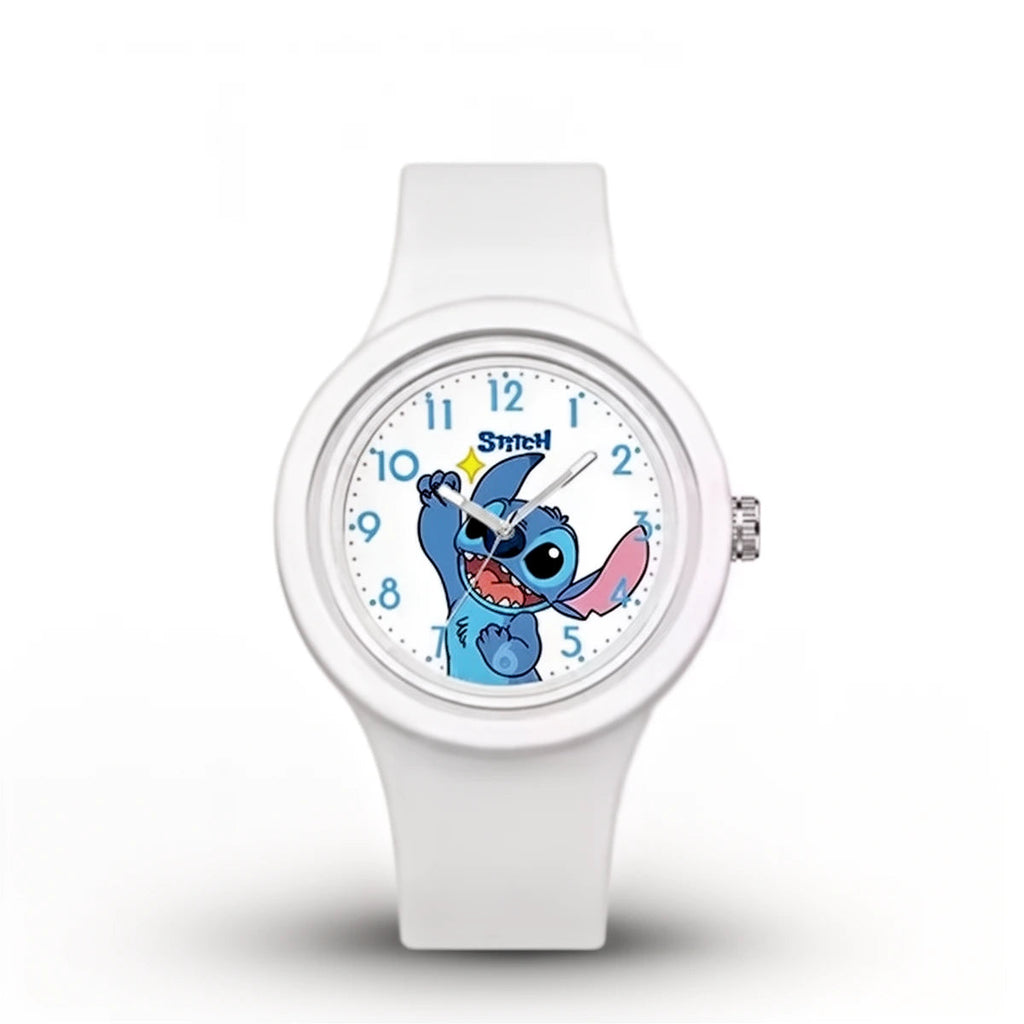 Montre Stitch enfant blanche, bracelet silicone, cadran Stitch