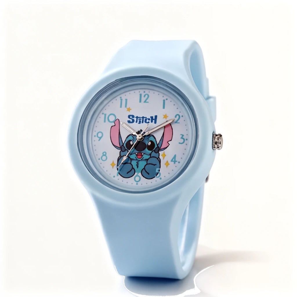 Montre Stitch enfant bleue, bracelet silicone, cadran Stitch
