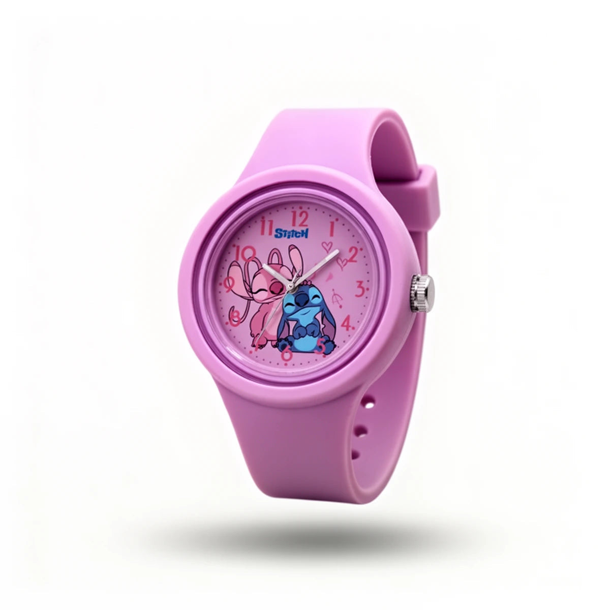 Montre Stitch enfant mauve, bracelet silicone, cadran Stitch et Angel