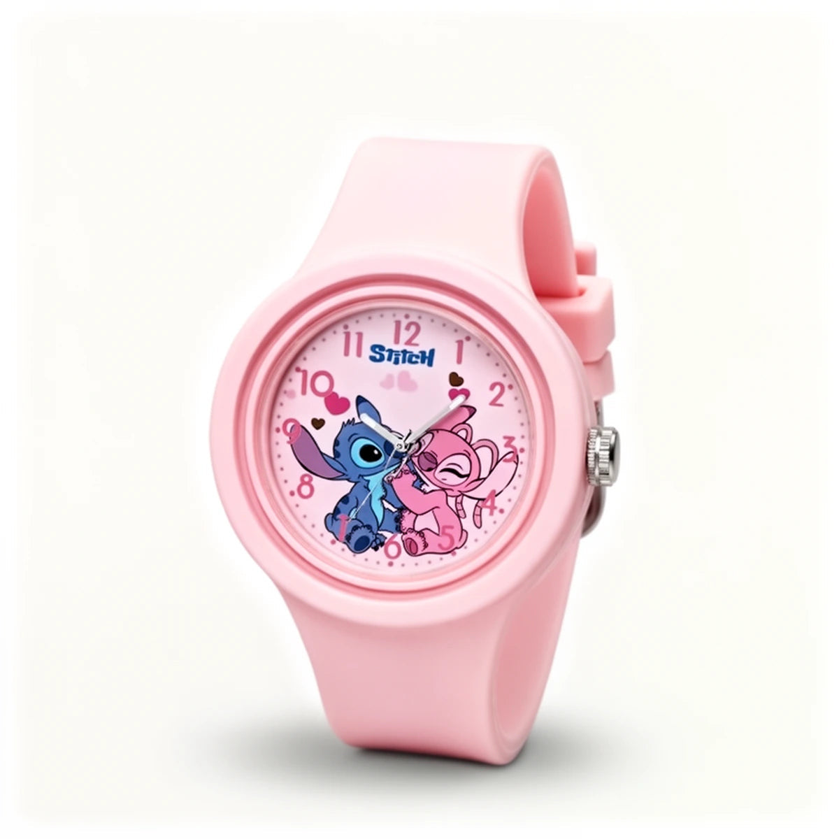 Montre Stitch enfant rose, bracelet silicone, cadran Stitch et Angel