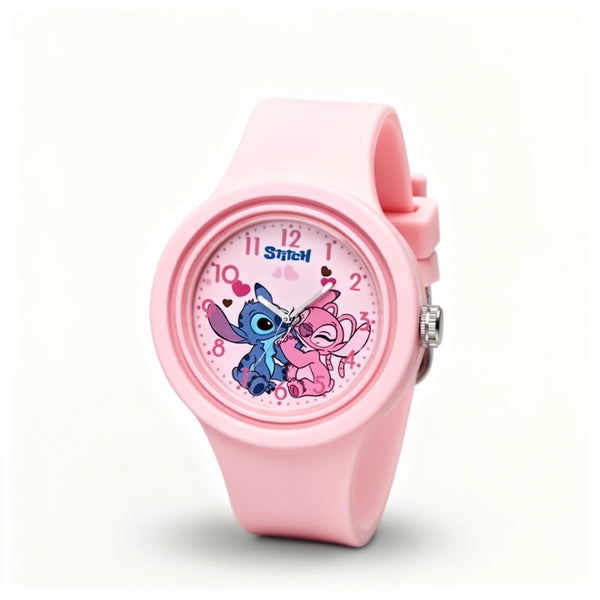 Montre Stitch enfant rose, bracelet silicone, cadran Stitch et Angel