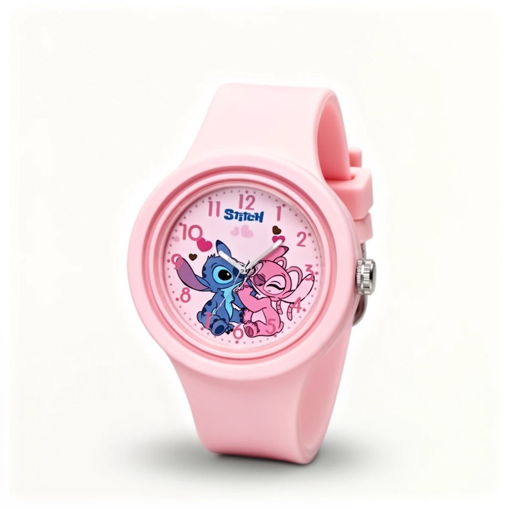 Montre Stitch enfant rose, bracelet silicone, cadran Stitch et Angel