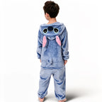 Pyjama Stitch fille bleu, combinaison à capuche, vue de dos avec le visage de Stitch