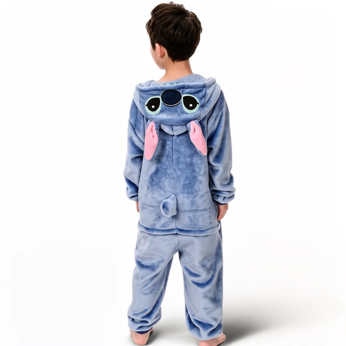 Pyjama Stitch fille bleu, combinaison à capuche, vue de dos avec le visage de Stitch