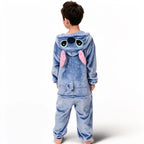 Pyjama Stitch fille bleu, combinaison à capuche, vue de dos avec le visage de Stitch