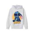 Sweat à capuche Stitch blanc — design Stitch assis, enfant unisexe