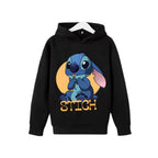 Sweat à capuche Stitch noir — design Stitch assis, enfant unisexe