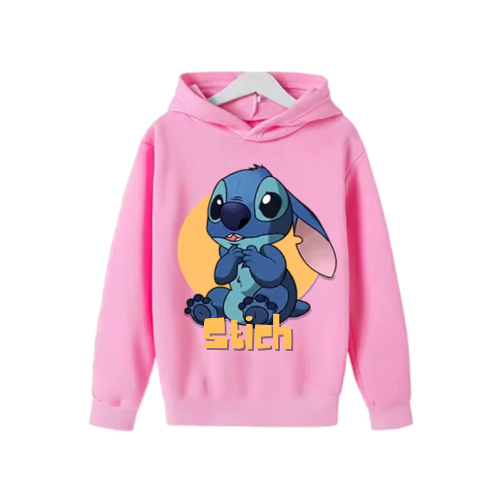 Sweat à capuche Stitch rose — design Stitch assis, enfant unisexe