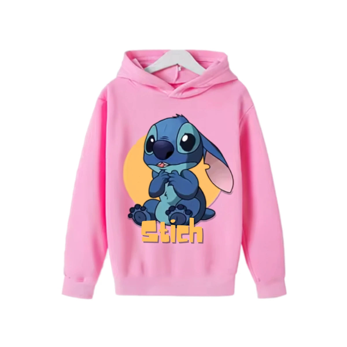 Sweat à capuche Stitch rose — design Stitch assis, enfant unisexe