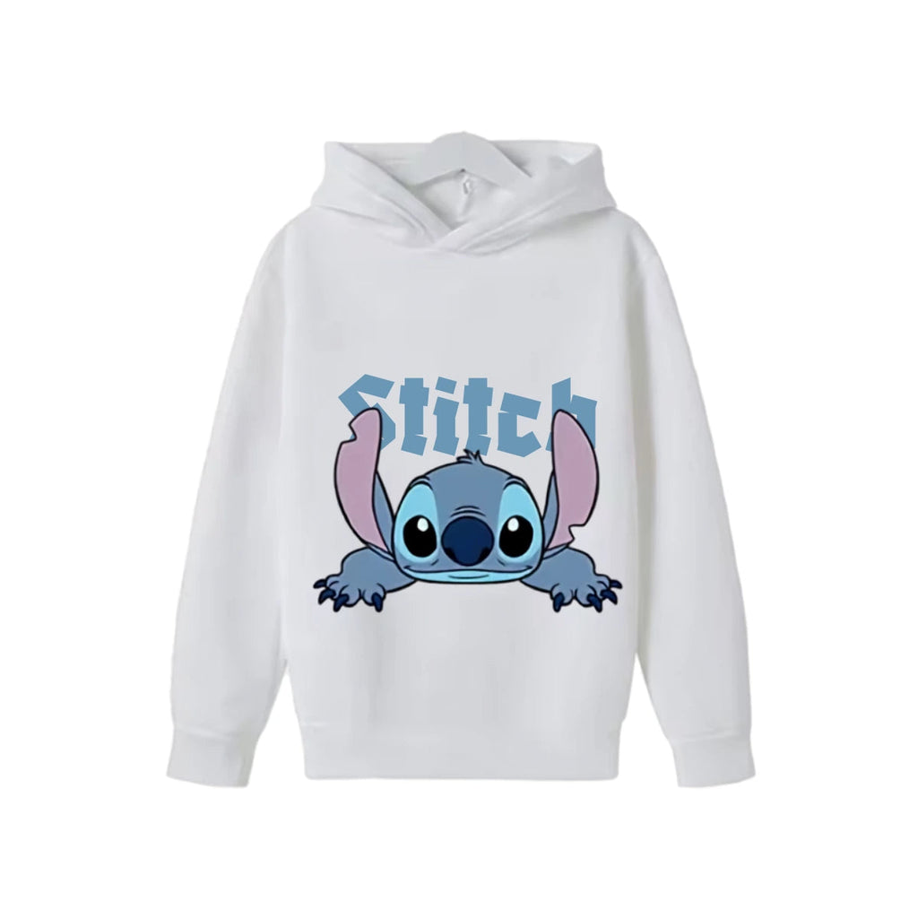 Sweat à capuche Stitch blanc — design Stitch portrait, enfant unisexe