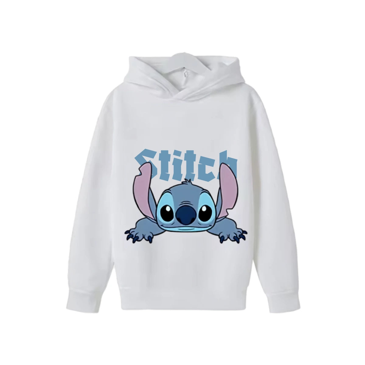 Sweat à capuche Stitch blanc — design Stitch portrait, enfant unisexe