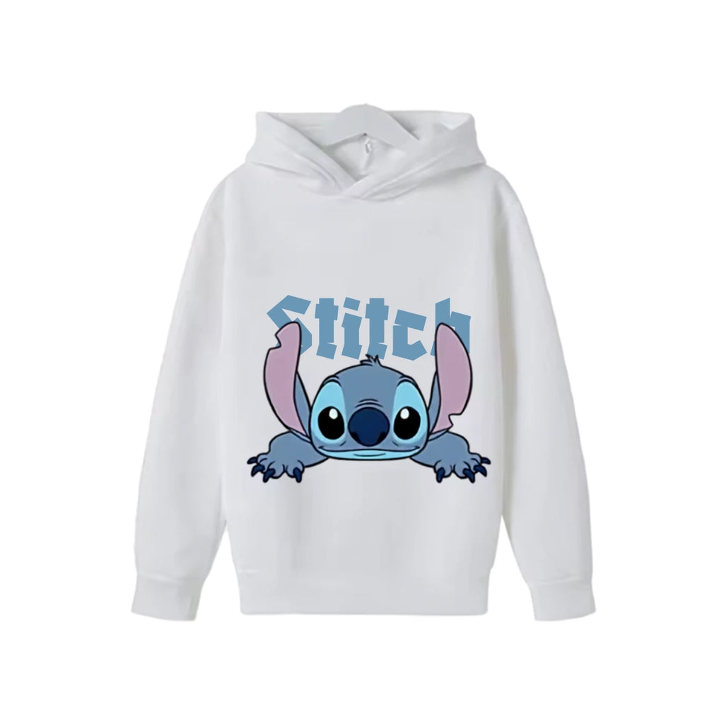 Sweat à capuche Stitch blanc — design Stitch portrait, enfant unisexe