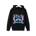 Sweat à capuche Stitch noir — design Stitch portrait, enfant unisexe