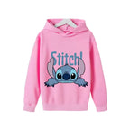 Sweat à capuche Stitch rose — design Stitch portrait, enfant unisexe
