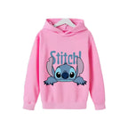 Sweat à capuche Stitch rose — design Stitch portrait, enfant unisexe